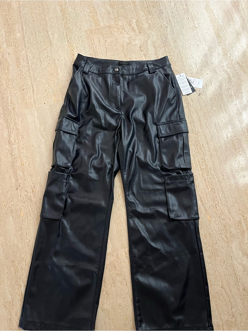 NWT Guess Women’s Faux Leather Navy Blue Cargo Pants -